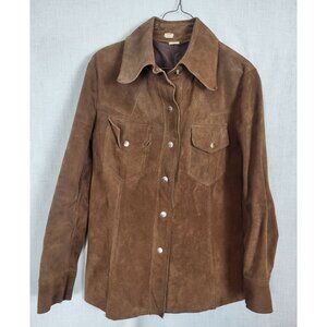 Vintage Brown Leather Like Shirt Coat Women's M Lightweight Jacket Western Heavy